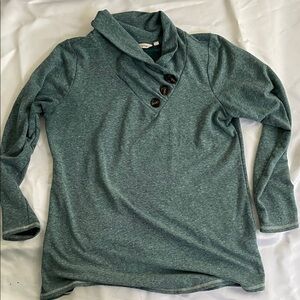 Green Cowl Neck Tunic Sweater with Button Detail